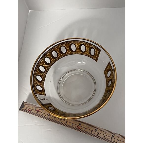 Vtg Culver Gold Antigua Glass Bowl Crackled MCM 5” Snack Trinket Candy Dish - Picture 10 of 16